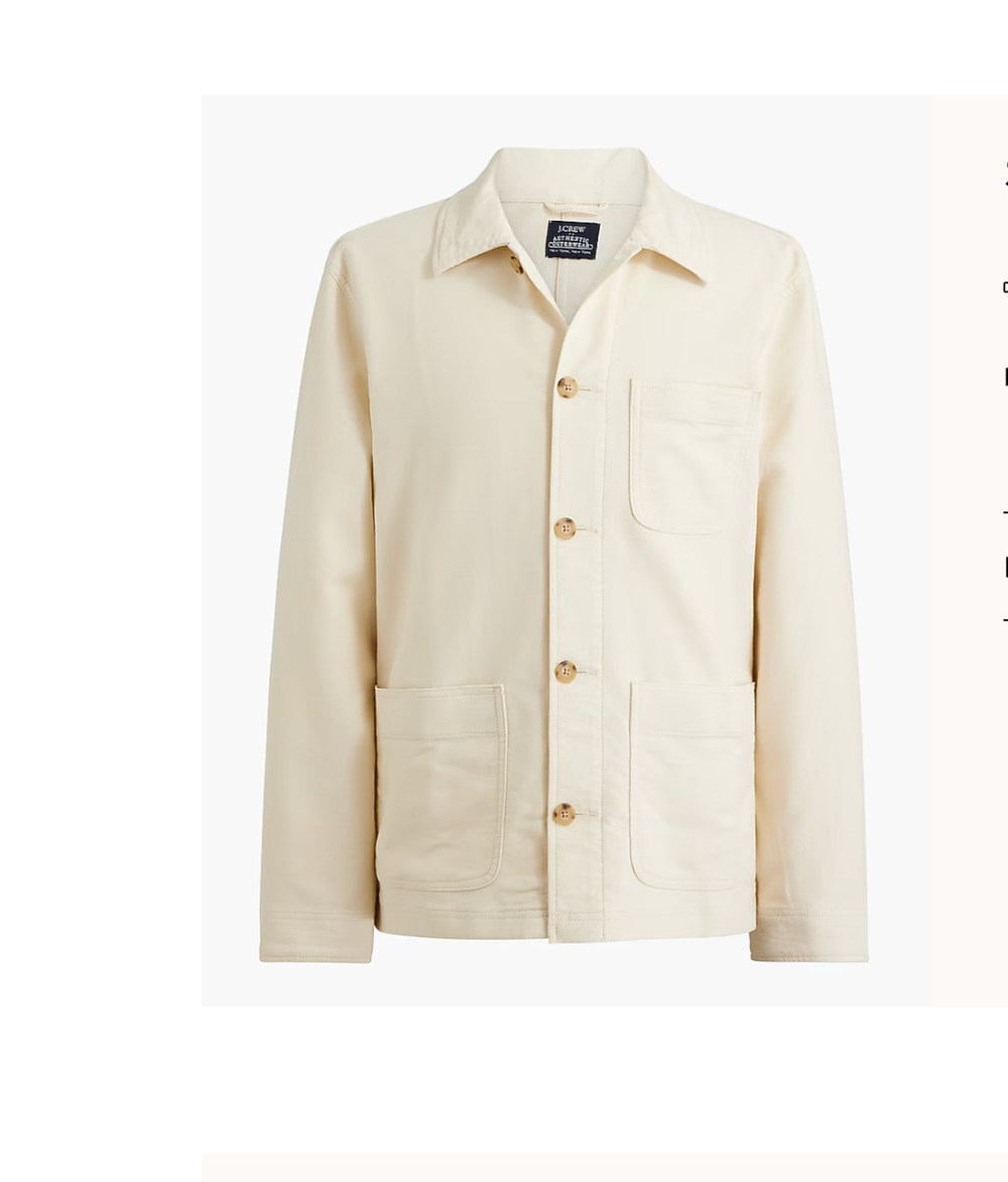 New J.Crew Men's Cream Twill Chore Jacket Sz L NWT Preppy Capsule $158